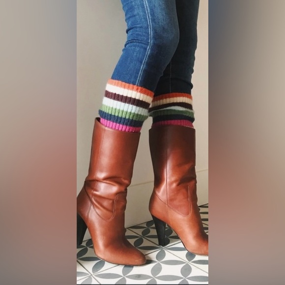 Coach Monika Whiskey Leather boots stripe sock  - Size 8M - Picture 1 of 14